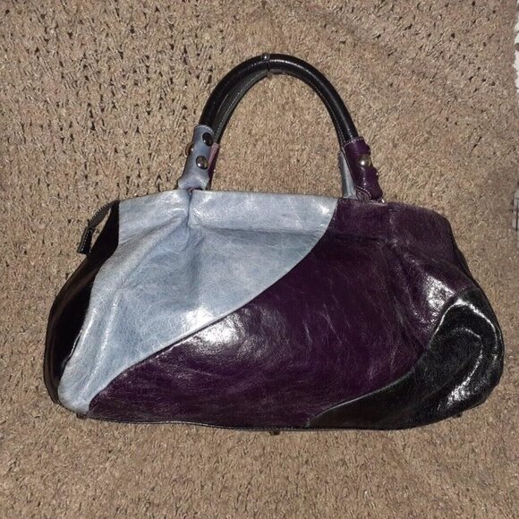 ARCADIA-3 Color Crinkled Leather Hobo-Handbag-Studded Dual Handles-Near Mint - Picture 2 of 5